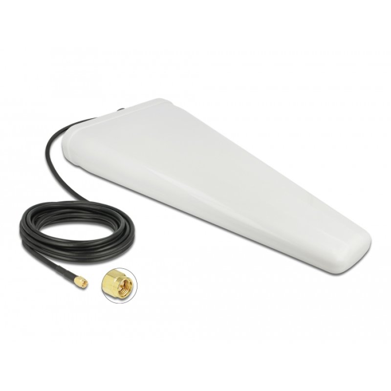 DELOCK LTE Antenne SMA Stecker 9 - 11dB direktional mit Anschlusskabel RG-58 5m weiss outdoor