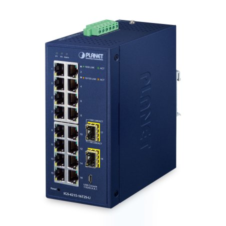 PLANET IP30 Industrial L2/L4 16-Port Managed L2/L4 Gigabit Ethernet (10/100/1000) Blue
