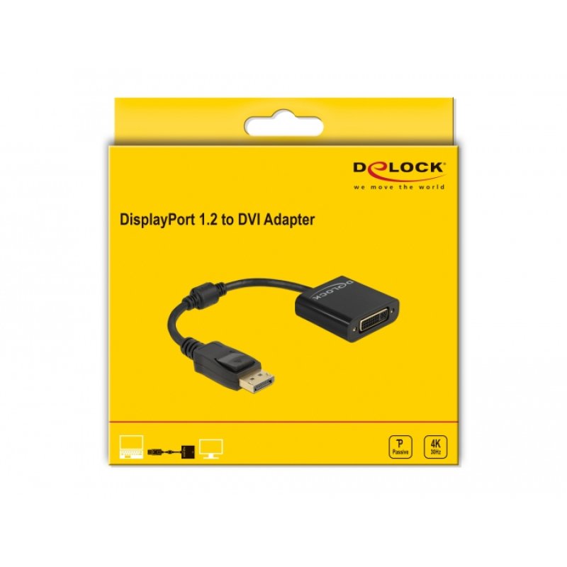 DELOCK Adapter DisplayPort 1.2 Stecker zu DVI Buchse 4K Passiv schwarz