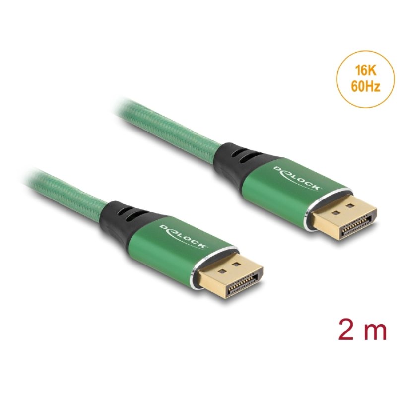DeLOCK DisplayPort Cable 16K 60 Hz 2 m green metal