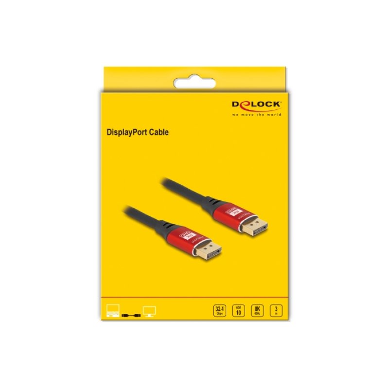 DeLOCK Câble DisplayPort 8K 60 Hz 3 m métal rouge