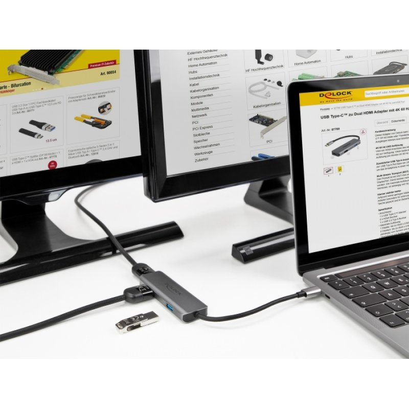 DeLOCK Adaptateur USB Type-C Dual HDMI avec 4K 60 Hz et port USB