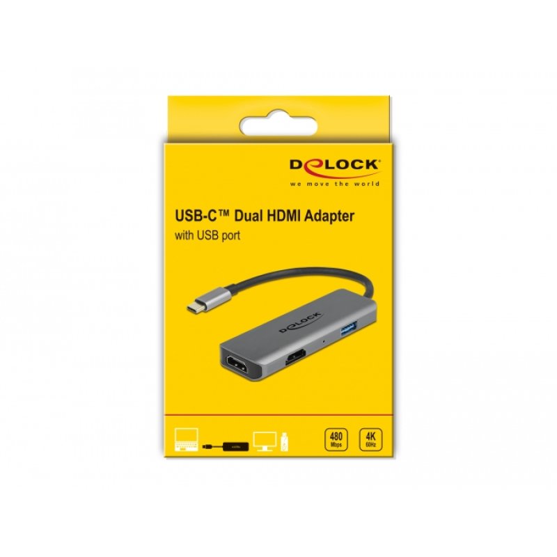 DeLOCK Adaptateur USB Type-C Dual HDMI avec 4K 60 Hz et port USB