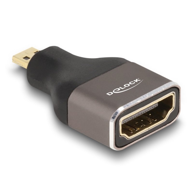 DeLOCK Adaptateur HDMI Micro-D mâle à A femelle, 8K 60 Hz, gris, métallique