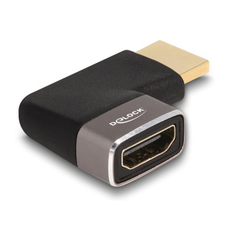DeLOCK HDMI Adapter male to female 90° left angled 8K 60 Hz grey metal
