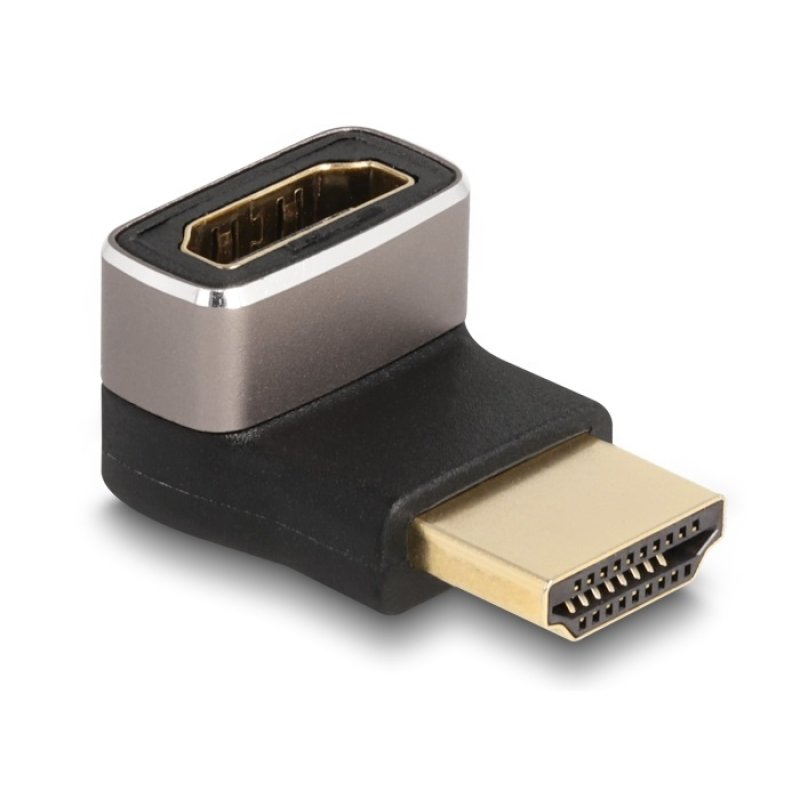 DeLOCK Adaptateur HDMI mâle à femelle, 90° coudé vers le bas 8K 60 Hz, gris, métallique