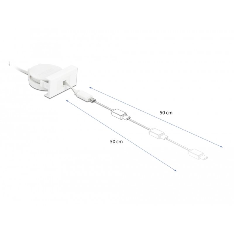 DELOCK Easy 45 Modul USB 2.0 Ausrollkabel USB Typ-A zu EASY-USB Typ Micro-B weiss