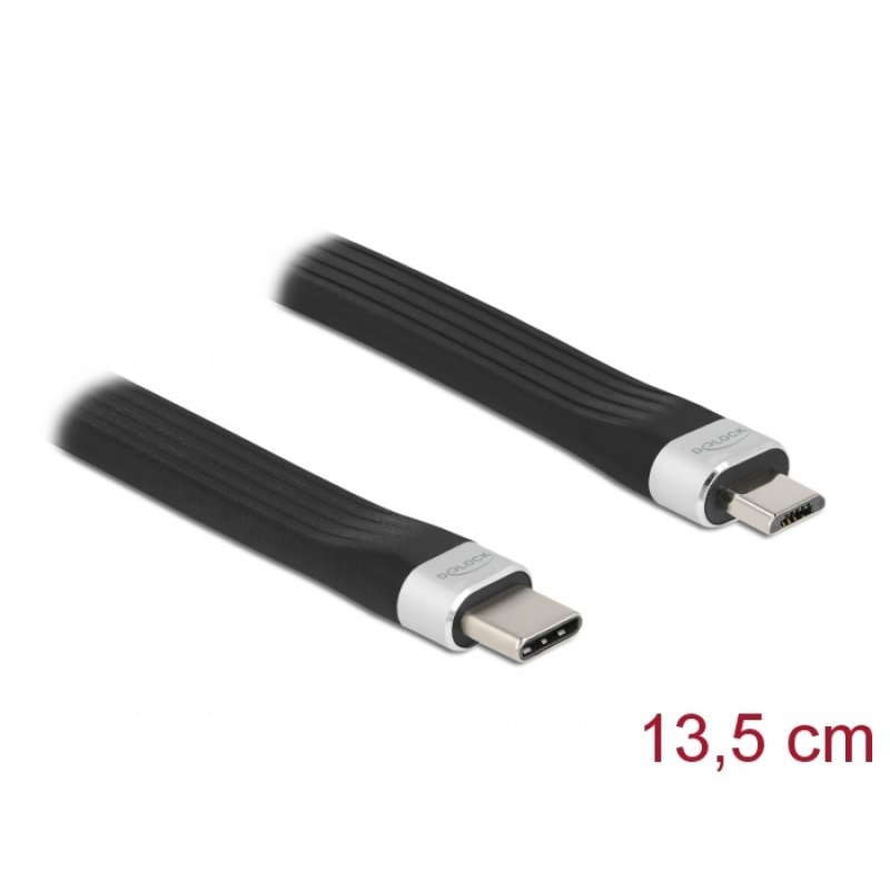 DeLOCK Câble plat USB 2.0 FPC USB Type-C à USB Type Micro-B 13,5 cm PD 3 A
