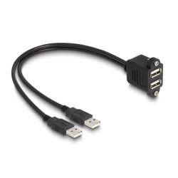DeLOCK USB 2.0 Câble 2 x USB Type-A mâle vers 2 x USB Type-A femelle avec vis pour intégration, 1 m, noir
