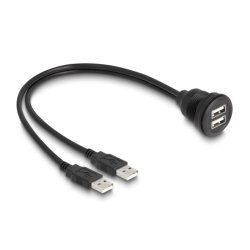 DeLOCK USB 2.0 Câble 2 x USB Type-A mâle vers 2 x USB Type-A femelle pour intégration, 1 m, noir