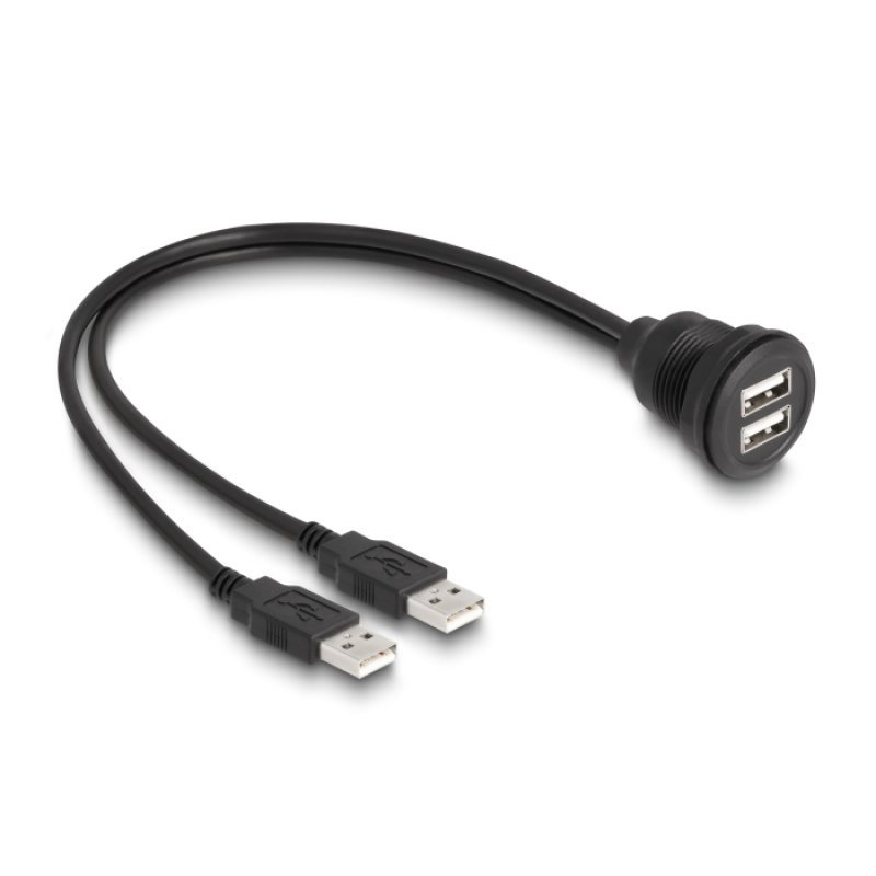 DeLOCK USB 2.0 Câble 2 x USB Type-A mâle vers 2 x USB Type-A femelle pour intégration, 1 m, noir