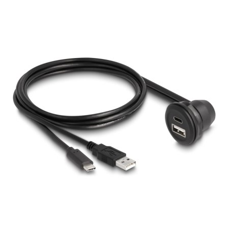 DeLOCK USB 2.0 Cable USB Type-A male and USB Type-C male to USB Type-A female 90° angled and USB Type-C female 90°