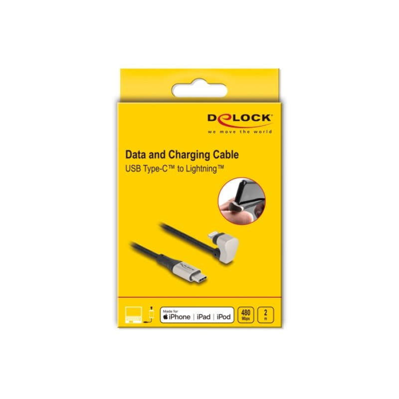 DeLOCK Data and charging cable USB Type-C™ to Lightning™ for iPhone™ and iPad™ 180° angled 2 m MFi