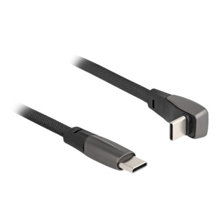 DeLOCK USB 2.0 Câble ruban plat USB Type-C mâle à USB Type-C mâle angulé PD 3.0, 60 W, 1 m, noir