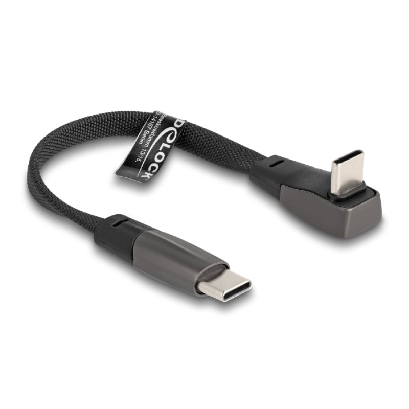 DeLOCK USB 2.0 Câble ruban plat USB Type-C mâle à USB Type-C mâle angulé PD 3.0, 60 W, 1 m, noir