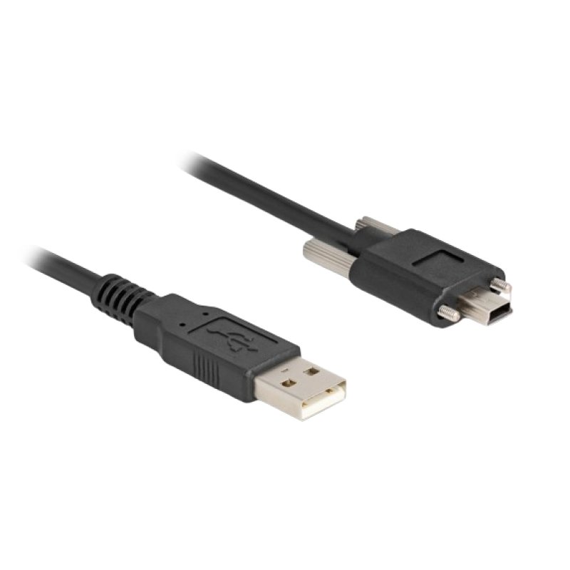 DeLOCK USB 2.0 Cable Type-A male to Type Mini-B male with screw distance 13 mm 1 m black