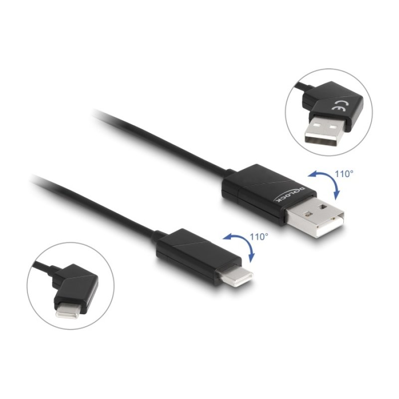 DeLOCK USB 2.0 Cable Type-A male to USB Type-C male rotatable with Fast Charging 60 W 1.2 m