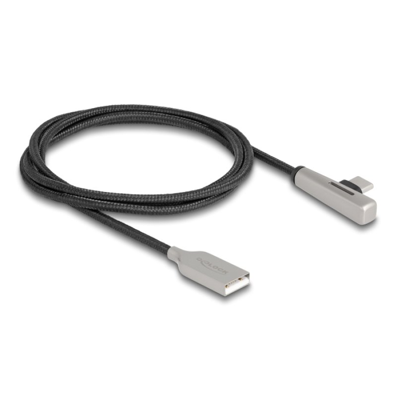 DeLOCK Câble USB 2.0 Type-A mâle à USB Type-C mâle angulée avec LED et chargement rapide, 60 W, 1 m
