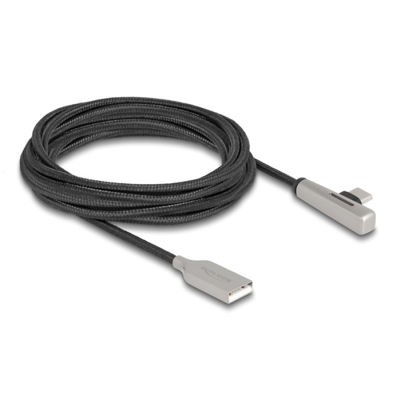 DeLOCK Câble USB 2.0 Type-A mâle à USB Type-C mâle angulée avec LED et chargement rapide, 60 W, 3 m