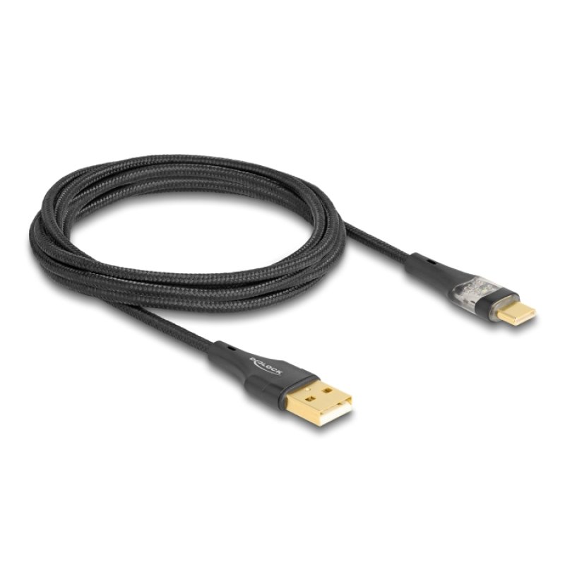 DeLOCK USB 2.0 Cable Type-A male to USB Type-C male with Fast Charging 60 W transparent 2 m