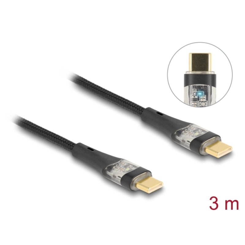 DeLOCK USB 2.0 Data and Fast Charging Cable USB Type-C male to male transparent PD 3.0 100 W 3 m