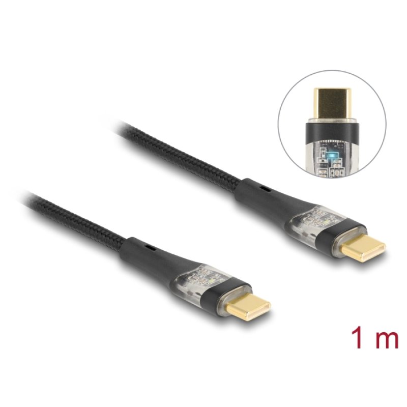 DeLOCK USB 2.0 Data and Fast Charging Cable USB Type-C male to male transparent PD 3.0 100 W 1 m