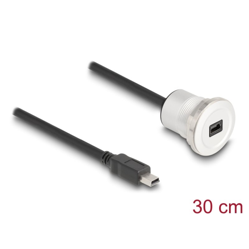 DELOCK USB2.0 Mini-B Einbaubuchse mit Kabelp. St. Alu. 30cm