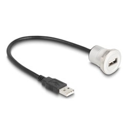 DELOCK USB2.0 Typ-A Einbaubuchse mit Kabelp. St. Alu.30cm
