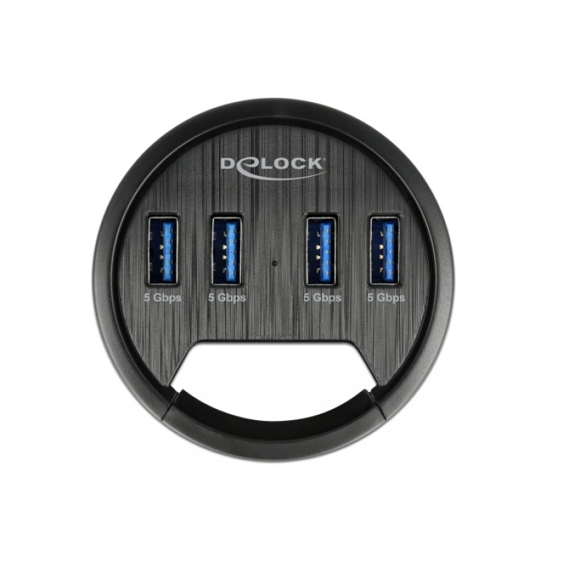 DeLOCK 4 Port In-Desk Hub with 4 x SuperSpeed USB Type-A Port