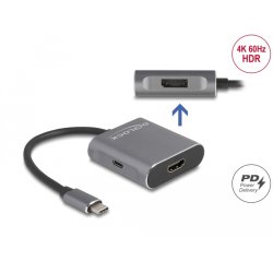 DeLOCK USB Type-C Splitter (DP Alt Mode) to 1 x HDMI 1 x DisplayPort MST with USB Type-C PD