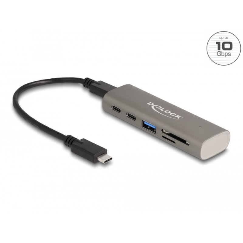 DeLOCK 3 Port USB 10 Gbps Hub including SD and Micro SD Card Reader with USB Type-C connector