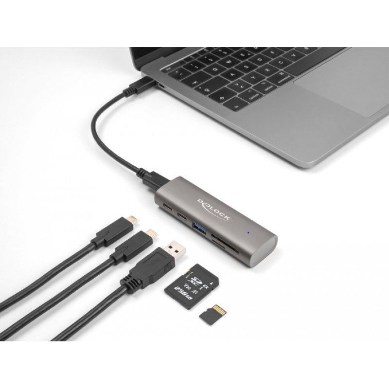 DeLOCK 3 Port USB 10 Gbps Hub including SD and Micro SD Card Reader with USB Type-C connector