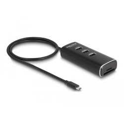 DeLOCK 3 Port USB 10 Gbps Hub including SD and Micro SD Card Reader with USB Type-C connector 60 cm Cable and Switch
