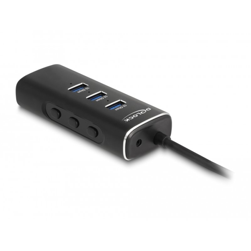 DeLOCK Hub 3 prises USB 10 Gbps comprenant un lecteur de carte SD et Micro SD avec connecteur USB Type-C, câble de 60