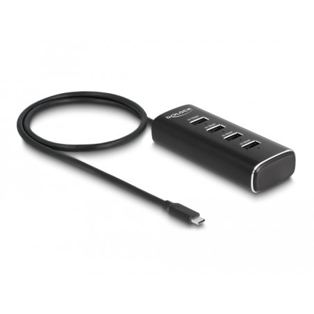 DELOCK 4 Port USB 10 Gbps Hub mit USB Type-C Anschluss 60cm Kabel und Schalter fur jeden Port