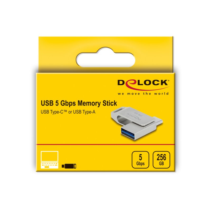 DeLOCK Clé USB 5 Gbps USB-C Type-A 256 GB - Boitier métallique