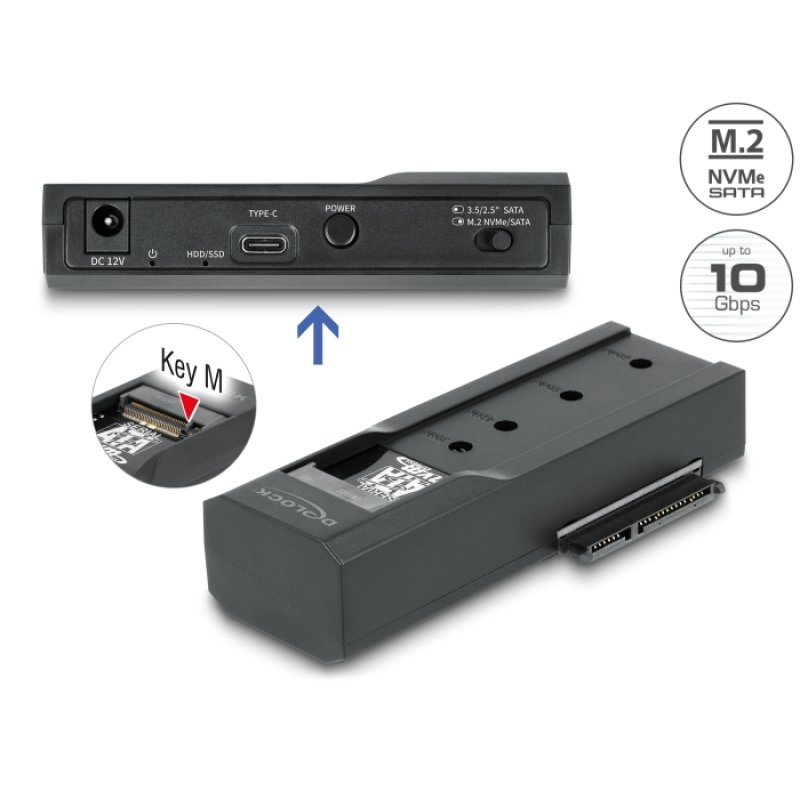 DeLOCK Convertisseur USB Type-C pour 1 x SSD M.2 ou 1 x SATA SSD / HDD