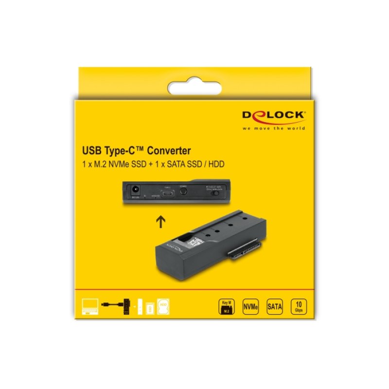 DeLOCK Convertisseur USB Type-C pour 1 x SSD M.2 ou 1 x SATA SSD / HDD