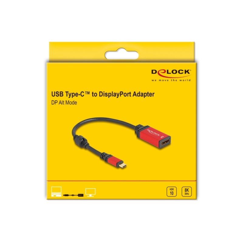 DELOCK USB Type-C zu DisplayPort Adapter DP Alt Mode 8K 30 Hz mit HDR Funktion rot
