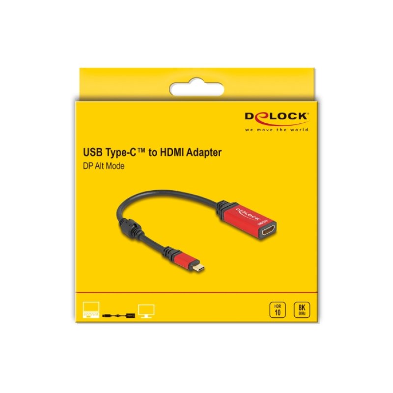 DELOCK USB Type-C zu HDMI Adapter DP Alt Mode 8K 60 Hz mit HDR Funktion rot