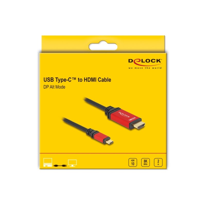 DeLOCK USB Type-C zu HDMI Kabel (DP Alt Mode) 8K 60 Hz mit HDR Funktion 2 m rot