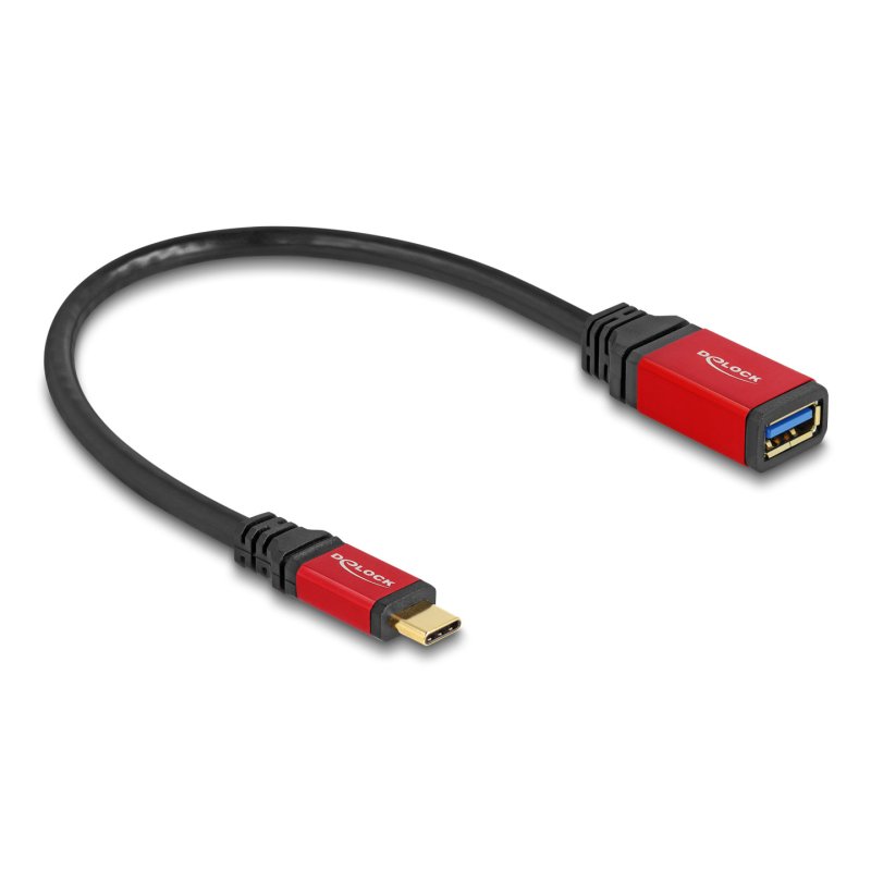 DeLOCK USB 10 Gbps Adaptateur USB Type-C mâle vers USB Type-A femelle 15 cm métal rouge