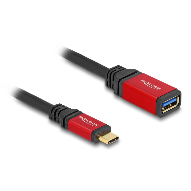 DeLOCK USB 10 Gbps Adaptateur USB Type-C mâle vers USB Type-A femelle 15 cm métal rouge