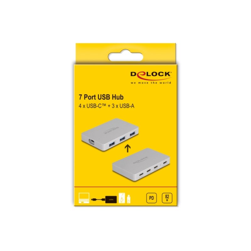 DeLOCK 7 Port USB Hub with 4 x USB Type-C female and 3 x USB Type-A female with PD 82 W