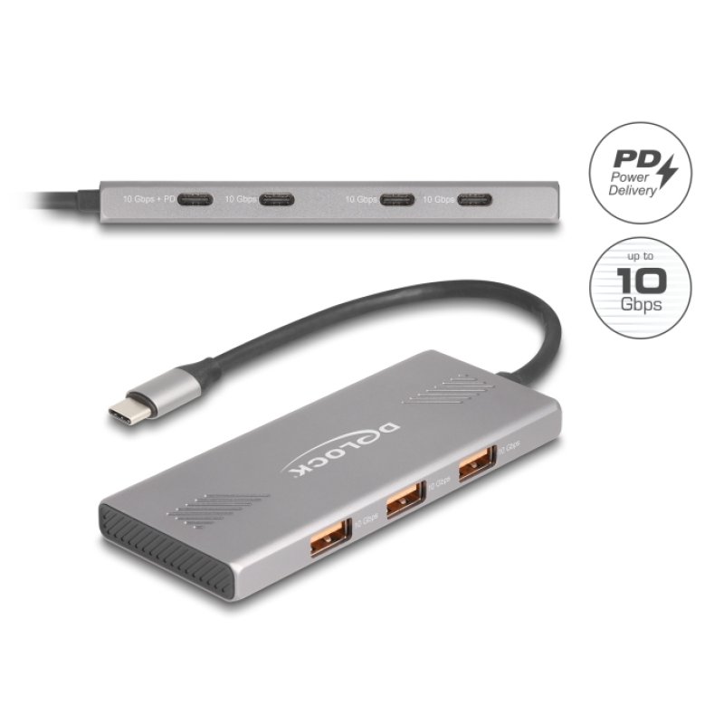 DeLOCK 64313 interface hub USB 3.2 Gen 2 (3.1 Gen 2) Type-C 10000 Mbit/s Grey