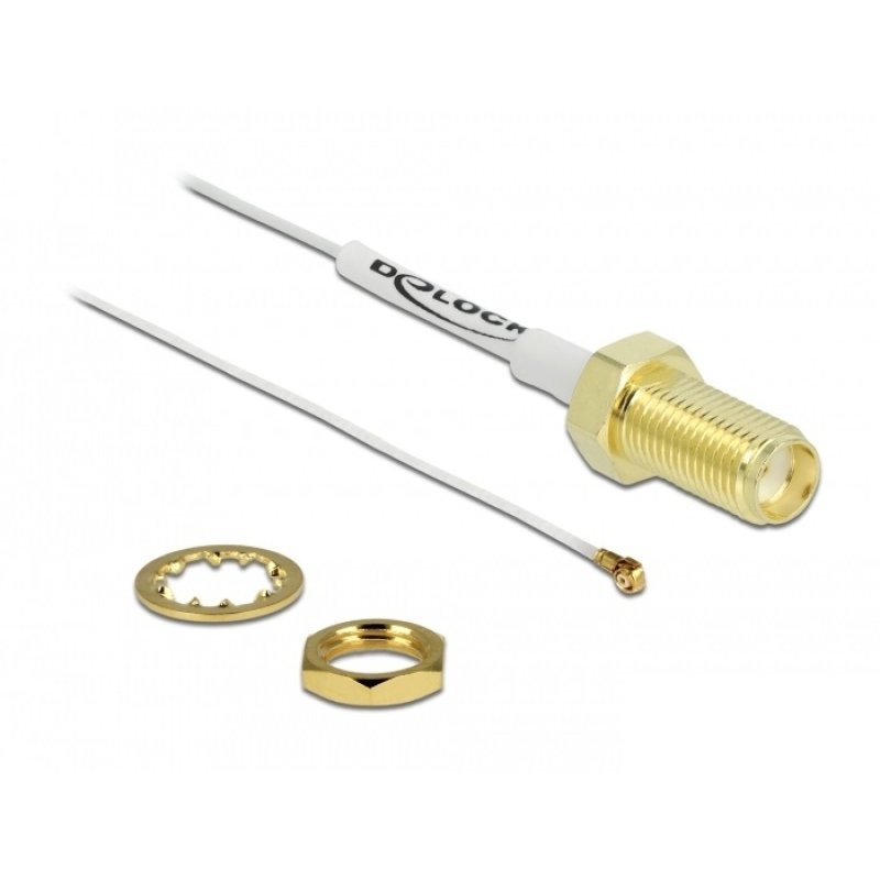 DeLOCK Câble d'antenne SMA femelle sur cloison vers I-PEX Inc., MHF 4 mâle 0.81 20 cm Longueur filetée 10 mm blanc