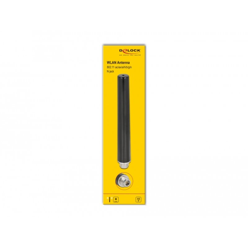 DeLOCK Antenne 2 bandes WLAN WiFi 6 N femelle 4 - 6 dBi 16,55 cm omnidirectionnelle fixe, extérieur, noire