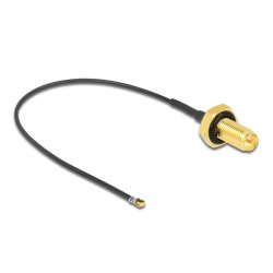 DELOCK Antennenkabel RP-SMA Buchse zum Einbau zu MHF 4L LK Stecker 1.37 10cm Gewindelnge 10mm spritzwassergeschtzt