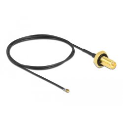 DELOCK Antennenkabel RP-SMA Buchse zum Einbau zu MHF 4L LK Stecker 1.37 50cm Gewindelnge 10mm spritzwassergeschtzt
