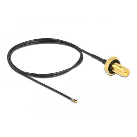 DELOCK Antennenkabel RP-SMA Buchse zum Einbau zu MHF 4L LK Stecker 1.37 50cm Gewindelnge 10mm spritzwassergeschtzt